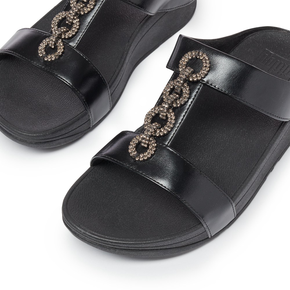 Fitflop Womens Slides Black - Fino Sparkle - EZ7052439